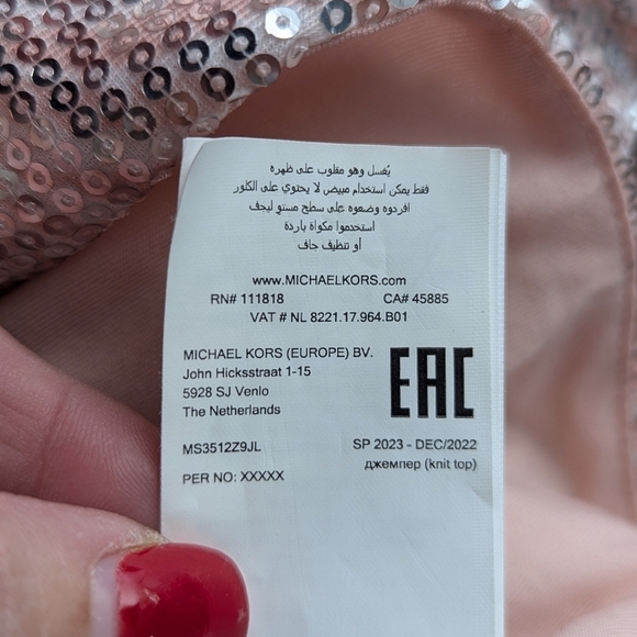 Michael Kors Sequin Top XS Pink Metallic Glitter Short Sleeve Party Blouse - Picture 12 of 13